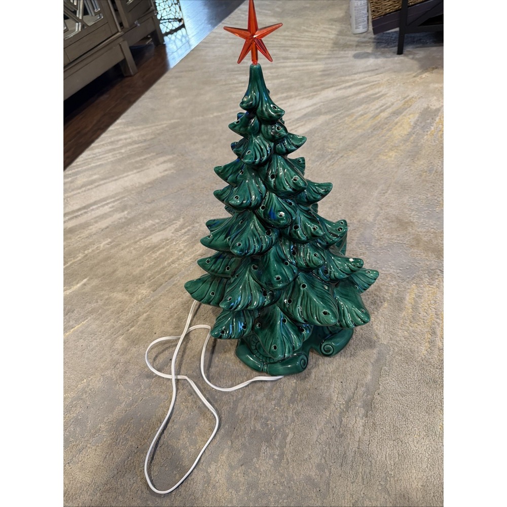 Atlantic Mold 17" Ceramic Christmas Tree 2 Piece Vintage Decor As Shown In Pics